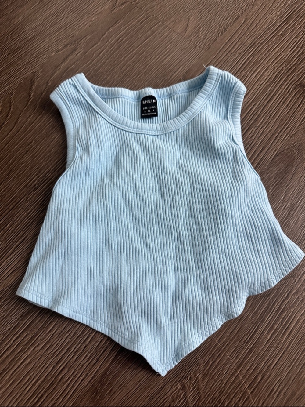 SHEIN Light Blue Ribbed Point-Hem Tank Top